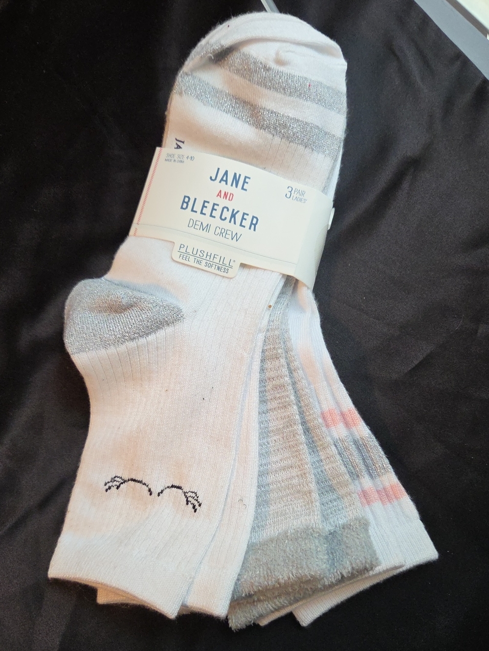 *Jane and Bleecker White, Gray & Pink Demi Crew Socks - 3 Pair